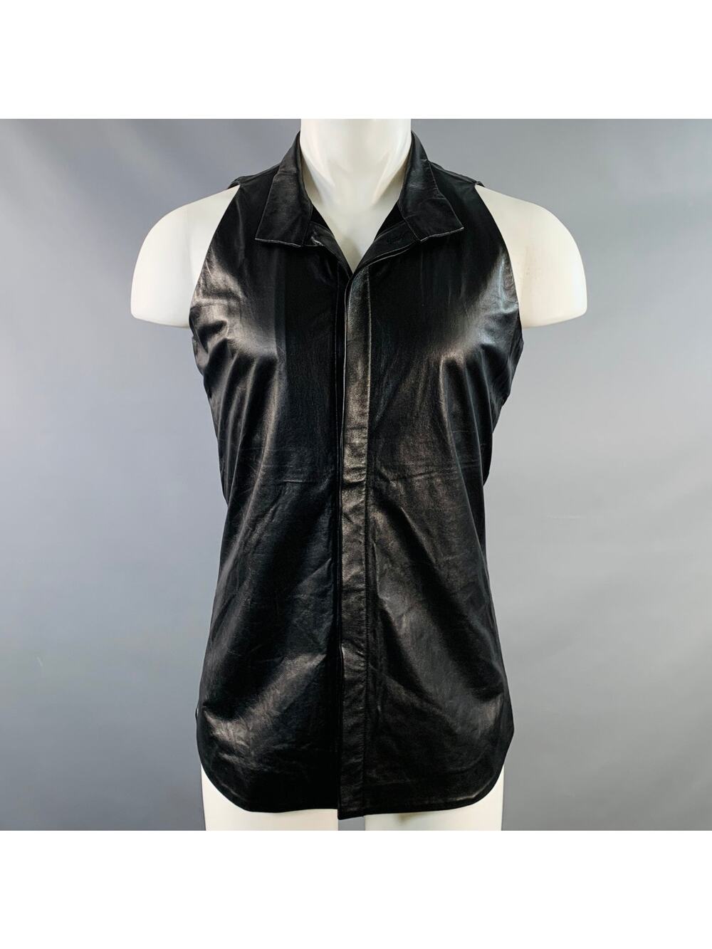 GARETH PUGH Size 36 Black Leather Hidden Buttons Vest